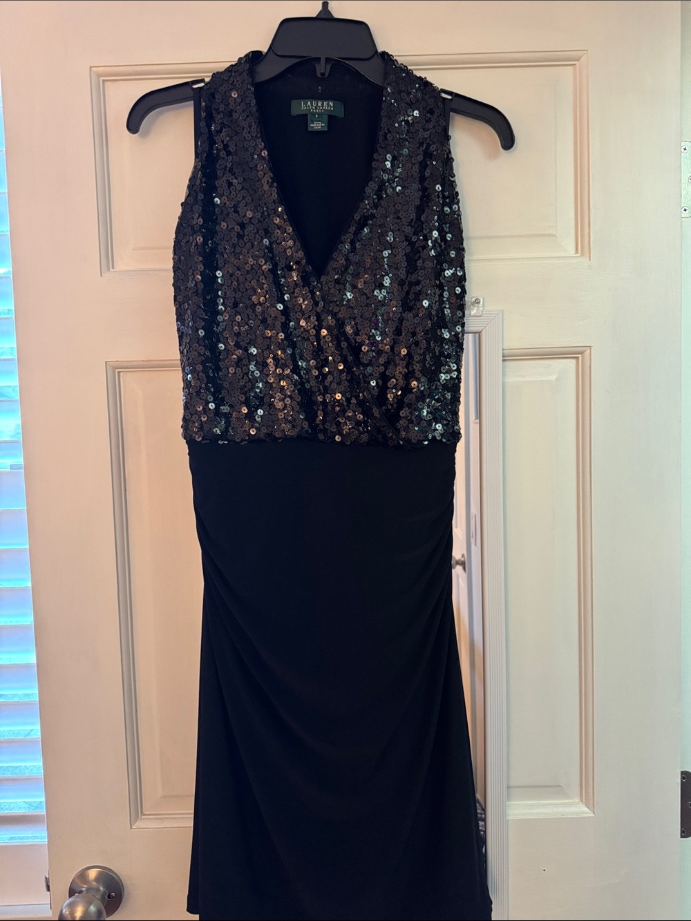 Ralph Lauren Black Sequin V-Neck Midi Dress